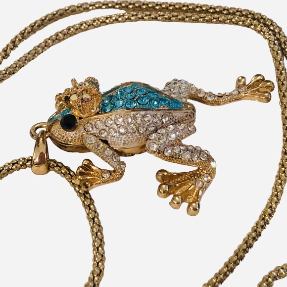 Frog Prince Rhinestone Encrusted Necklace - Picture 10 of 14